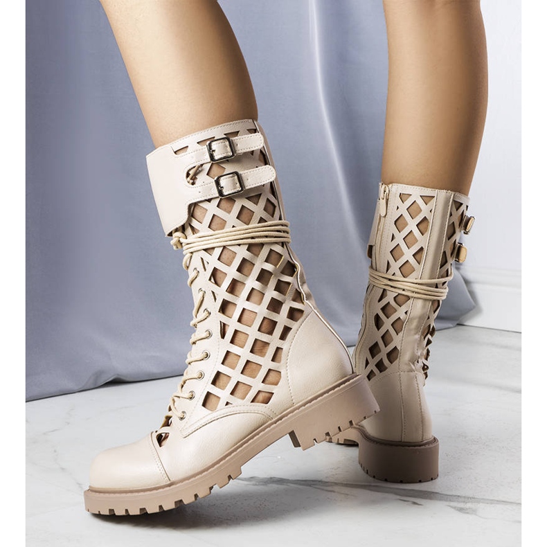 PA1 Beige openwork boots from Minks 1