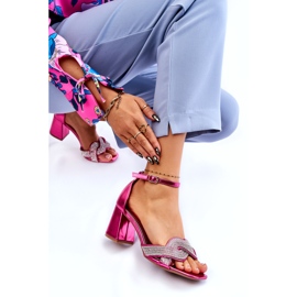 PA1 Low Heel Sandals With Fuchsia Monra Rhinestones pink 3