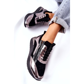 POTOCKI Leather Metallic Sports Sneakers Black and Silver 2