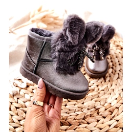 Children's Snow Boots With Fur With Ears Gray Bunny brown silver 1