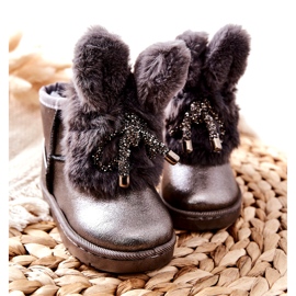 Children's Snow Boots With Fur With Ears Gray Bunny brown silver 2
