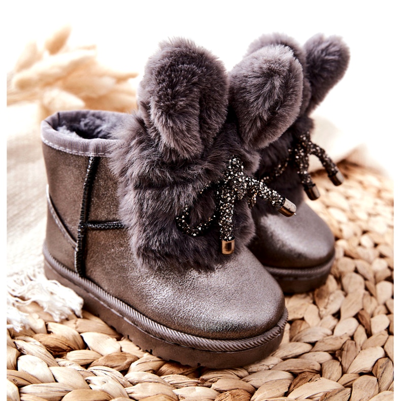 Children's Snow Boots With Fur With Ears Gray Bunny brown silver 3