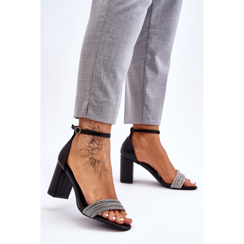 Elegant Sandals With Cubic Zirconia High Heels Black Laurene 2