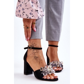 Elegant Black Cameron High Heel Sandals With Crystals 1