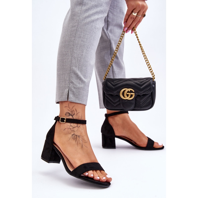 PS1 Black Quincy Low Heel Suede Sandals 2