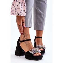 PS1 Fashionable Sandals With Crystals On Massive Heels Black Garrett 1