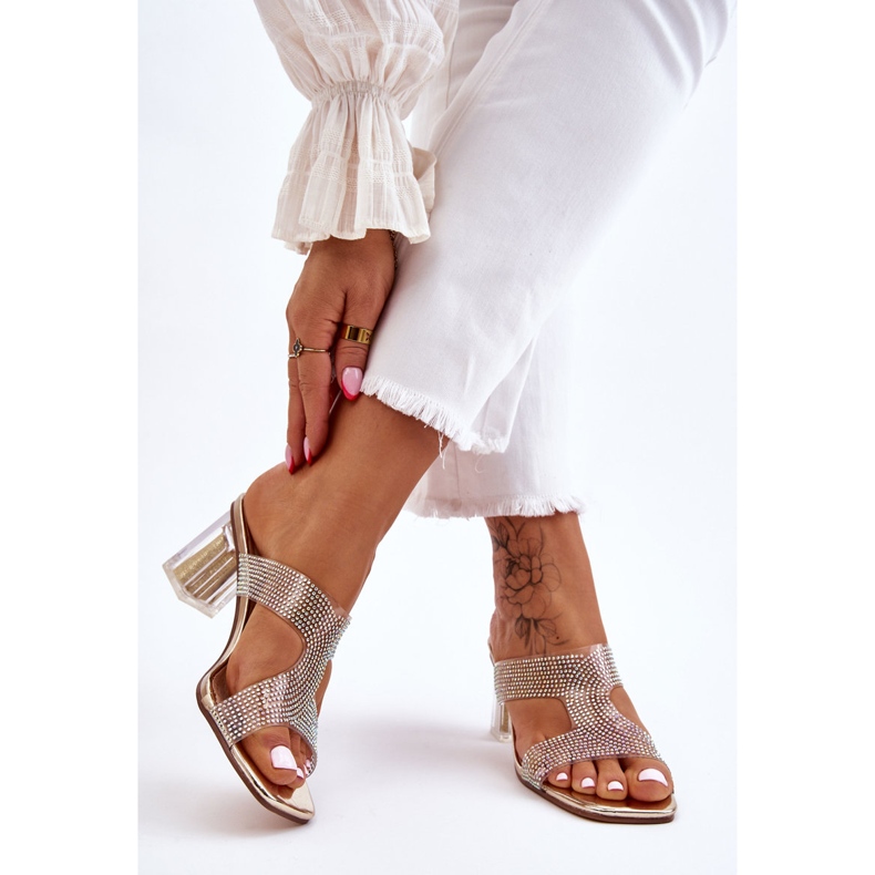 S.Barski Gold Jaxen Heeled Sandals With Rhinestones golden 2 S.Barski Gold Jaxen Heeled Sandals With Rhinestones golden 2