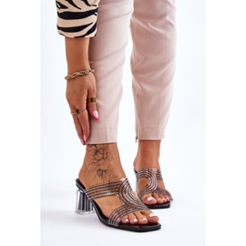 S.Barski Black Heeled Sandals With Rhinestones Jaxen 1