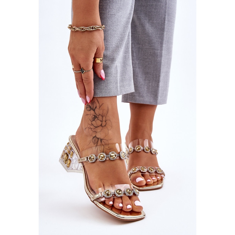 S.Barski Women's Slippers With Decorative Zircons Golden Leyla 1