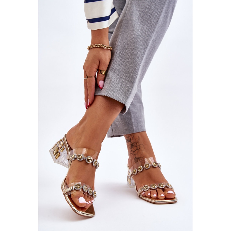 S.Barski Women's Slippers With Decorative Zircons Golden Leyla 2