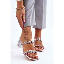 S.Barski Women's Slippers With Decorative Zircons Silver Leyla 1