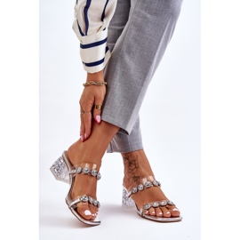 S.Barski Women's Slippers With Decorative Zircons Silver Leyla 2