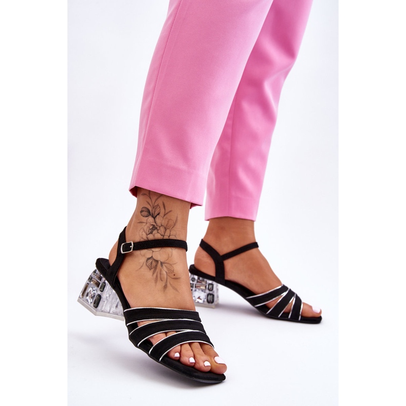 S.Barski Black Callan Suede Sandals With Crystals 2