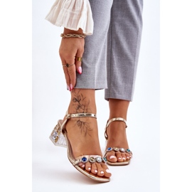S.Barski Women's Sandals On High Heels With Gold Esma Crystals golden 1