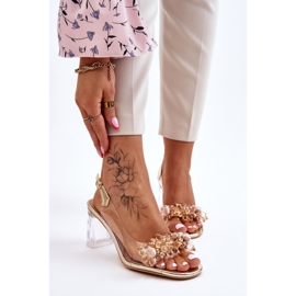 S.Barski Fashionable Transparent Sandals With Gold Carmelo Ornaments golden 1