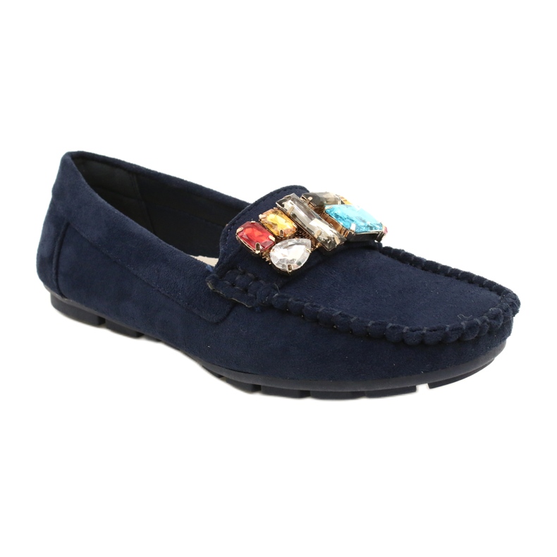 Evento Comfortable navy blue suede moccasins with stones 1 Evento Comfortable navy blue suede moccasins with stones 1