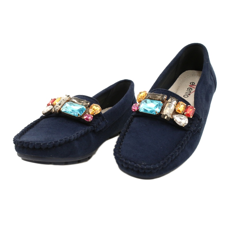 Evento Comfortable navy blue suede moccasins with stones 3 Evento Comfortable navy blue suede moccasins with stones 3