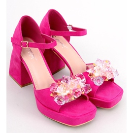 BM Sandals on a wide heel with stones Mirella Fuchsia pink 1