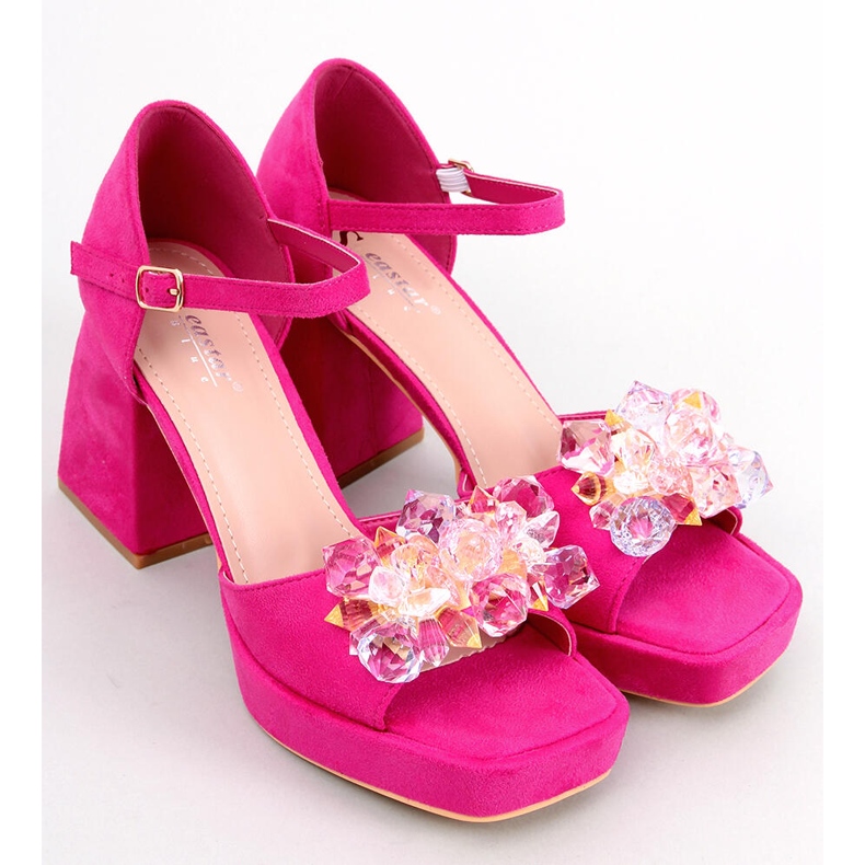 BM Sandals on a wide heel with stones Mirella Fuchsia pink 1