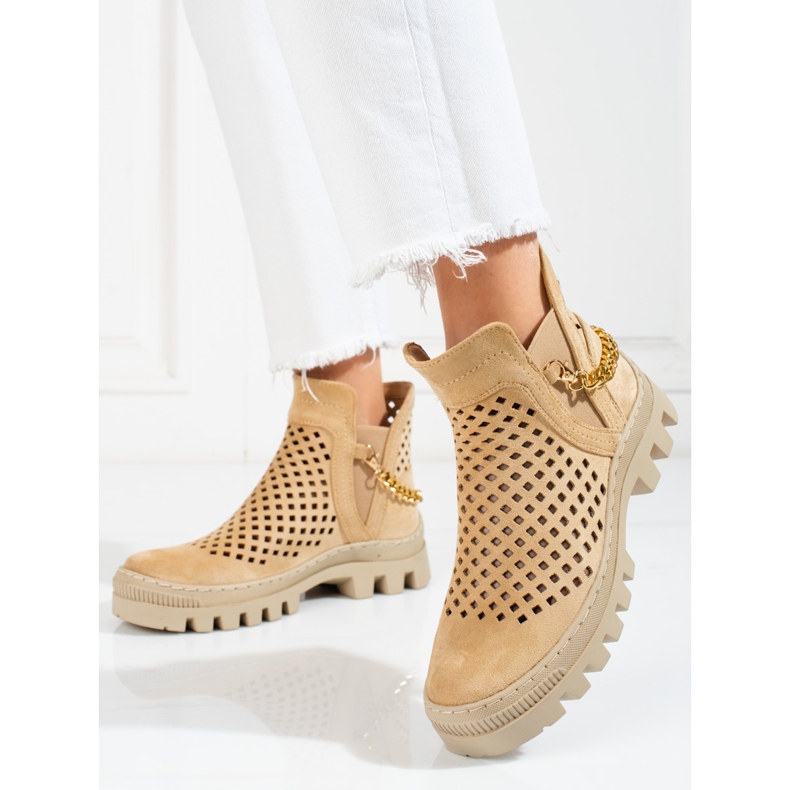 Women's openwork boots Potocki Beige 1