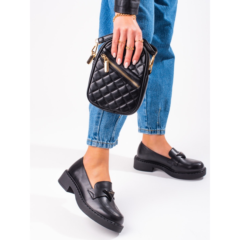 W. Potocki Black women's loafers on the platform 1