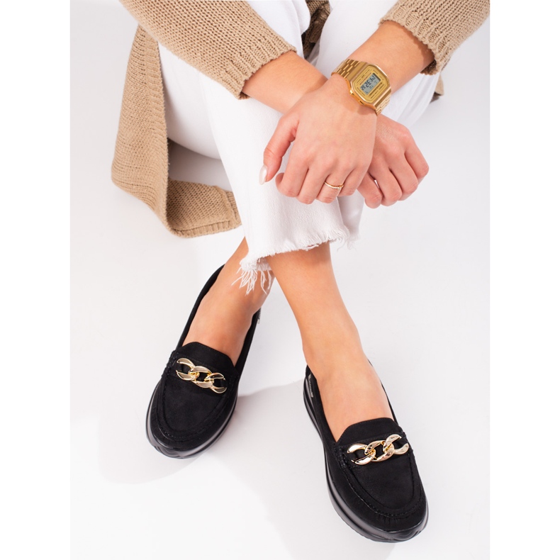 Women's Shelovet wedge loafers with a chain black 1