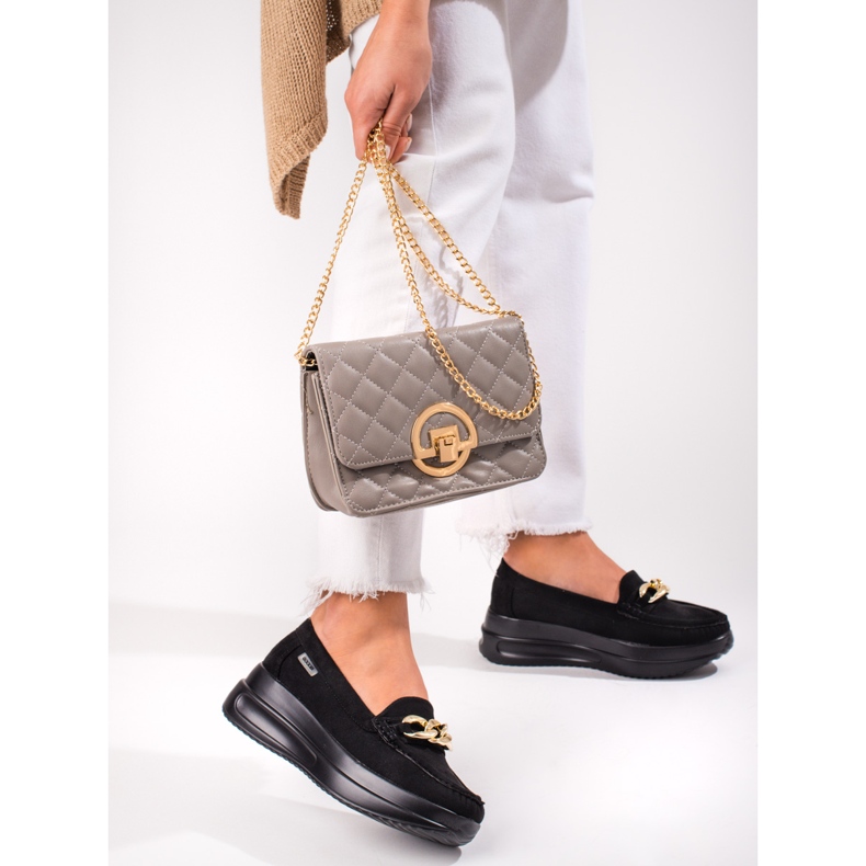 Women's Shelovet wedge loafers with a chain black 2