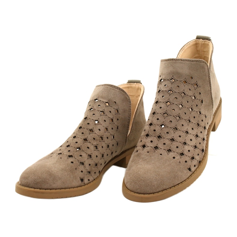 DASZYŃSKI Openwork Suede Booties With A Cut Carine beige brown 3