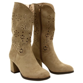 M.Daszyński Openwork women's suede beige boots 3