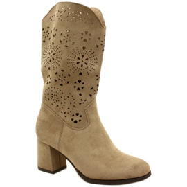 M.Daszyński Openwork women's suede beige boots 1 M.Daszyński Openwork women's suede beige boots 1