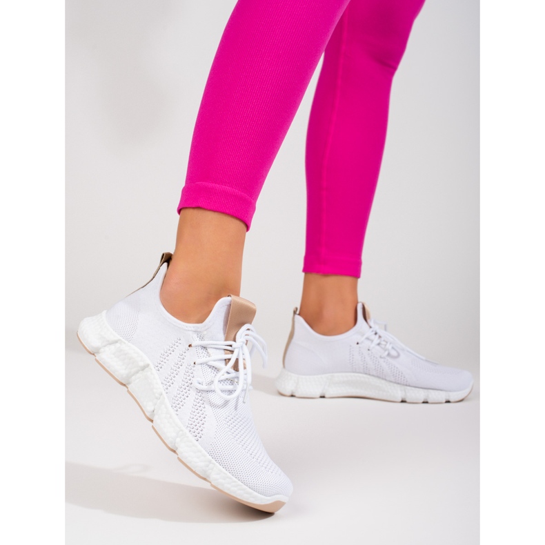 Shelovet white sneakers with a beige insert 1