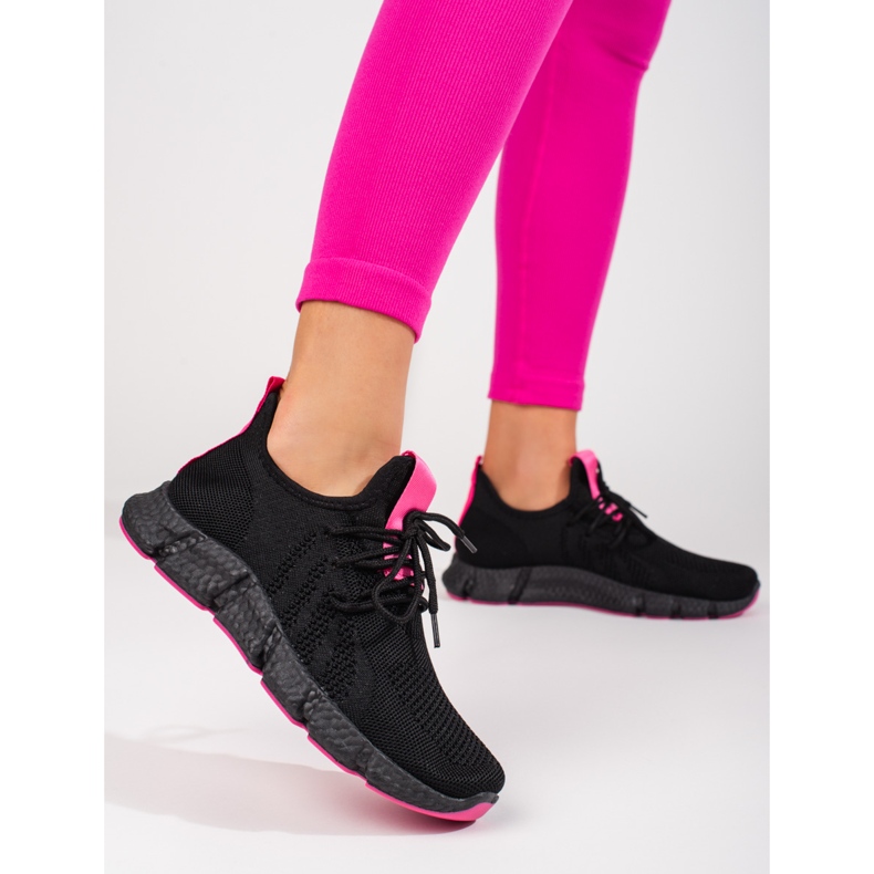 Shelovet black sports shoes with a pink insert 1 Shelovet black sports shoes with a pink insert 1