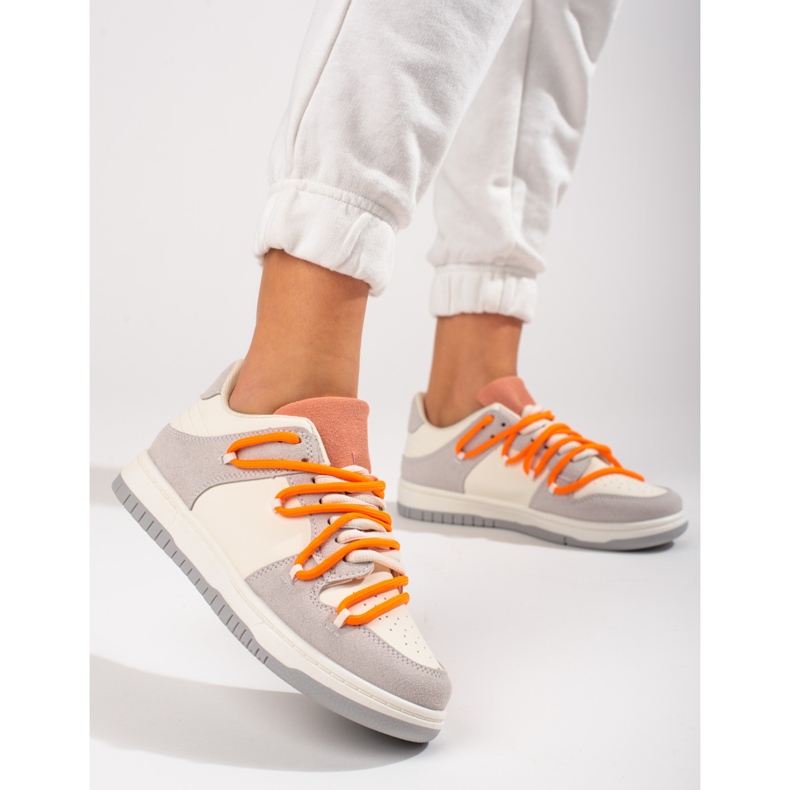 Shelovet sneakers with orange laces white 2 Shelovet sneakers with orange laces white 2