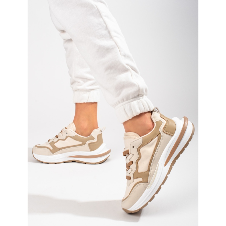 Women's Shelovet beige lace-up sneakers 2