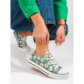 Women's Shelovet green sneakers with flowers 1