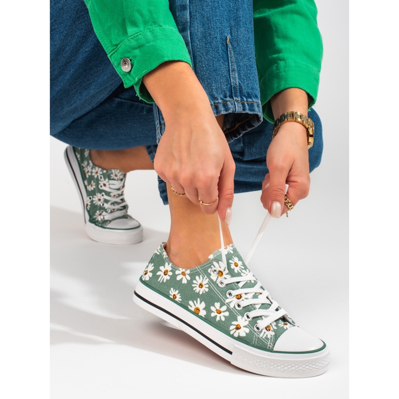 Women's Shelovet green sneakers with flowers 1