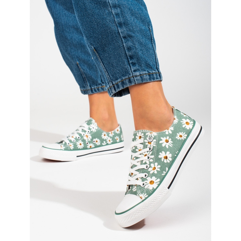 Women's Shelovet green sneakers with flowers 2