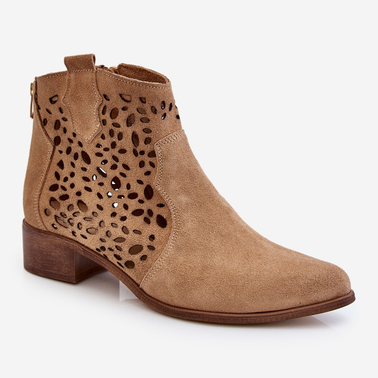 Women's Openwork Boots Lewski Shoes 2909 Dark Beige brown 1