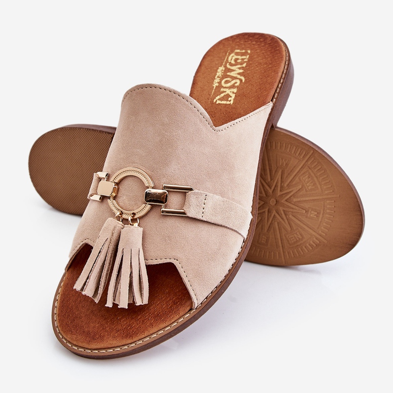 Lewski Shoes Women's Suede Slippers Leewski Shoes 3226 Beige 1