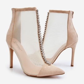 Fashionable Women's High Heel Boots With Mesh Beige Rummi 2