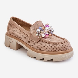 Women's Brogues Loafers With Decorations Beige Issac 2