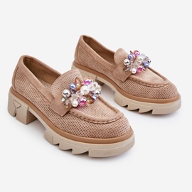 Women's Brogues Loafers With Decorations Beige Issac 1