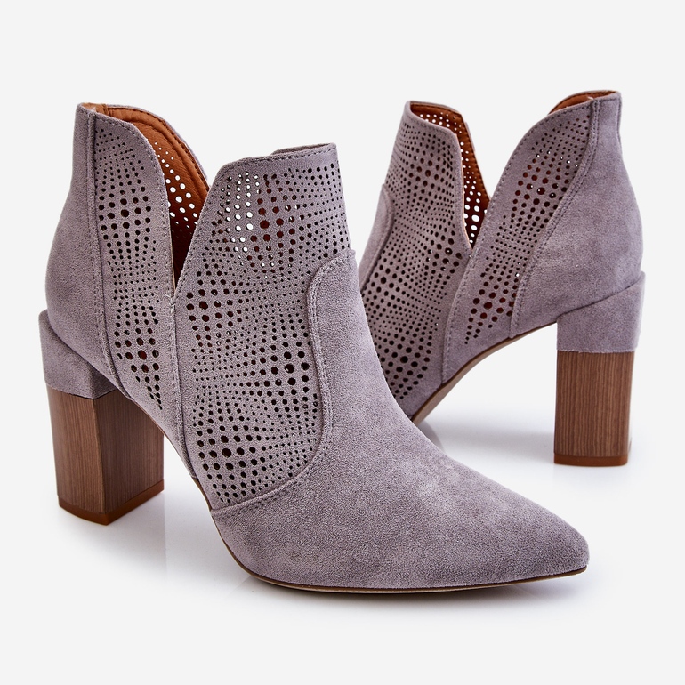 PM1 Openwork Suede High Heel Boots Gray Leanna grey 2