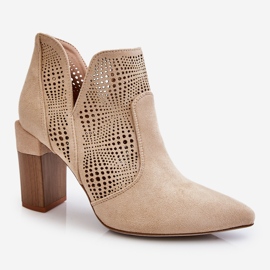 PM1 Openwork Suede High Heel Boots Light Beige Leanna brown 2