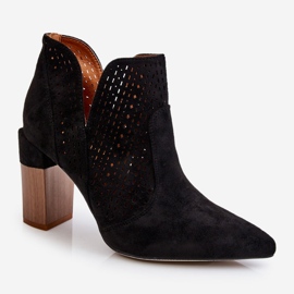 Fashionable Suede Openwork High Heel Boots Black Genevi 2