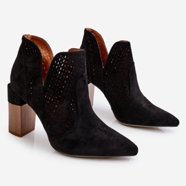 Fashionable Suede Openwork High Heel Boots Black Genevi 1