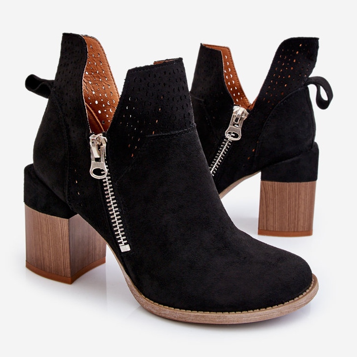 PM1 Suede Boots On Chunky Heels Black Camden 1