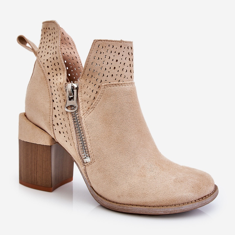 PM1 Camden Suede Chunky Heel Boots Light Beige 2