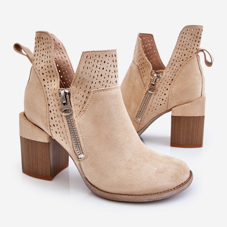 PM1 Camden Suede Chunky Heel Boots Light Beige 1
