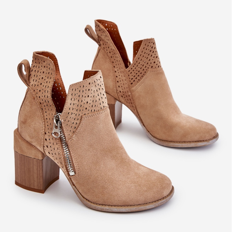PM1 Beige Camden Suede Chunky Heel Boots 1